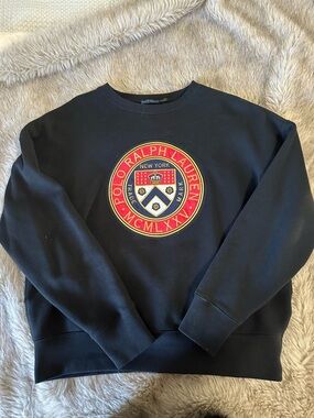 Ralph Lauren Black Crewneck Sweatshirt with Red & Gold Crest